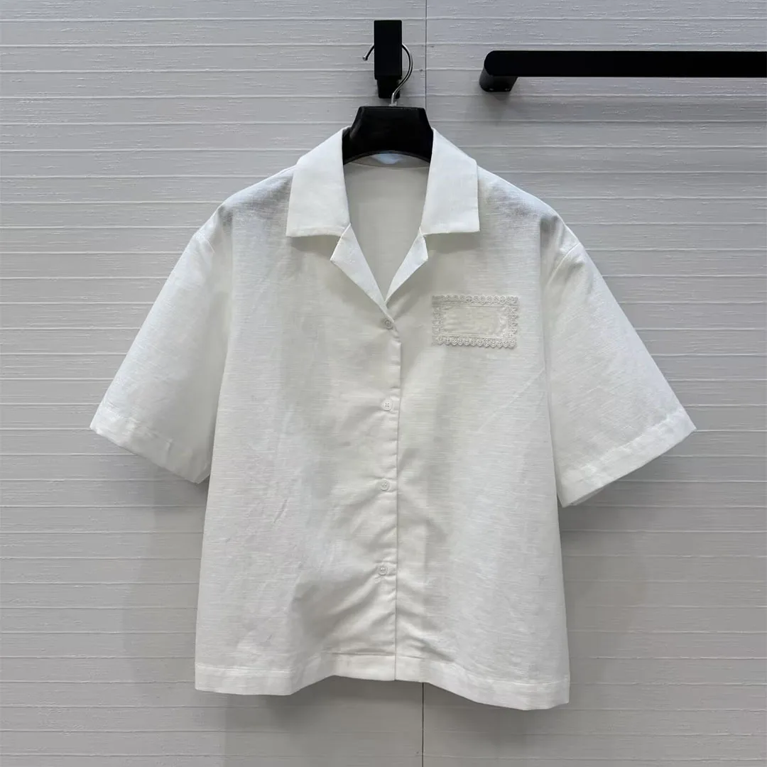 

2026 New Summer Fashion Solid Color Cotton Linen Shirt Women Lapel Short Sleeve Casual Sweet Loose Blouse Tops