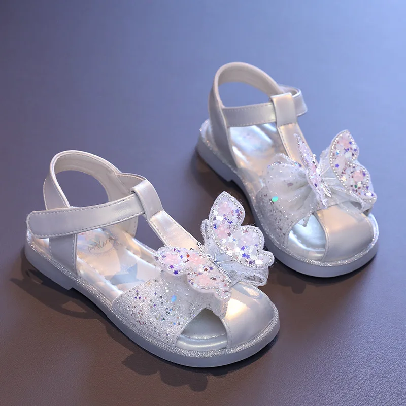 2024 Summer New Sandals Girls Baotou Beach Butterfly Cute Baby Princess Shoes