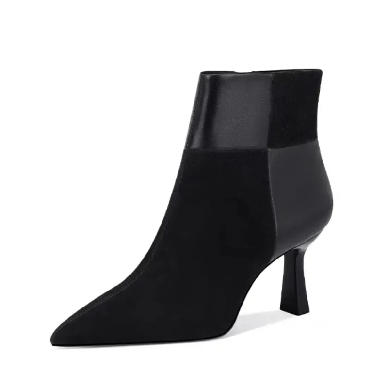 Female Shoes on Sale Fashion Side Zipper Women's Boots Autumn Pointed Toe Solid Sexy Short Barrel Stilettos or Thin Heels Boots