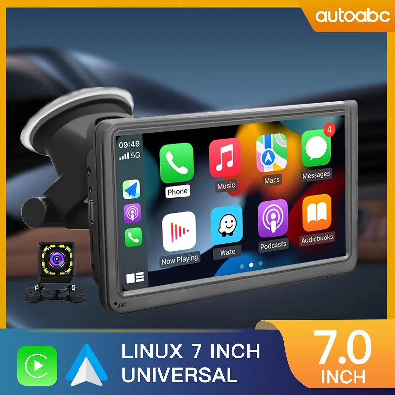 Universal 7-inch Wireless Apple CarPlay Android Car Touch Screen TV Video Player Bluetooth USB Mirror Link with 12-Light Camera