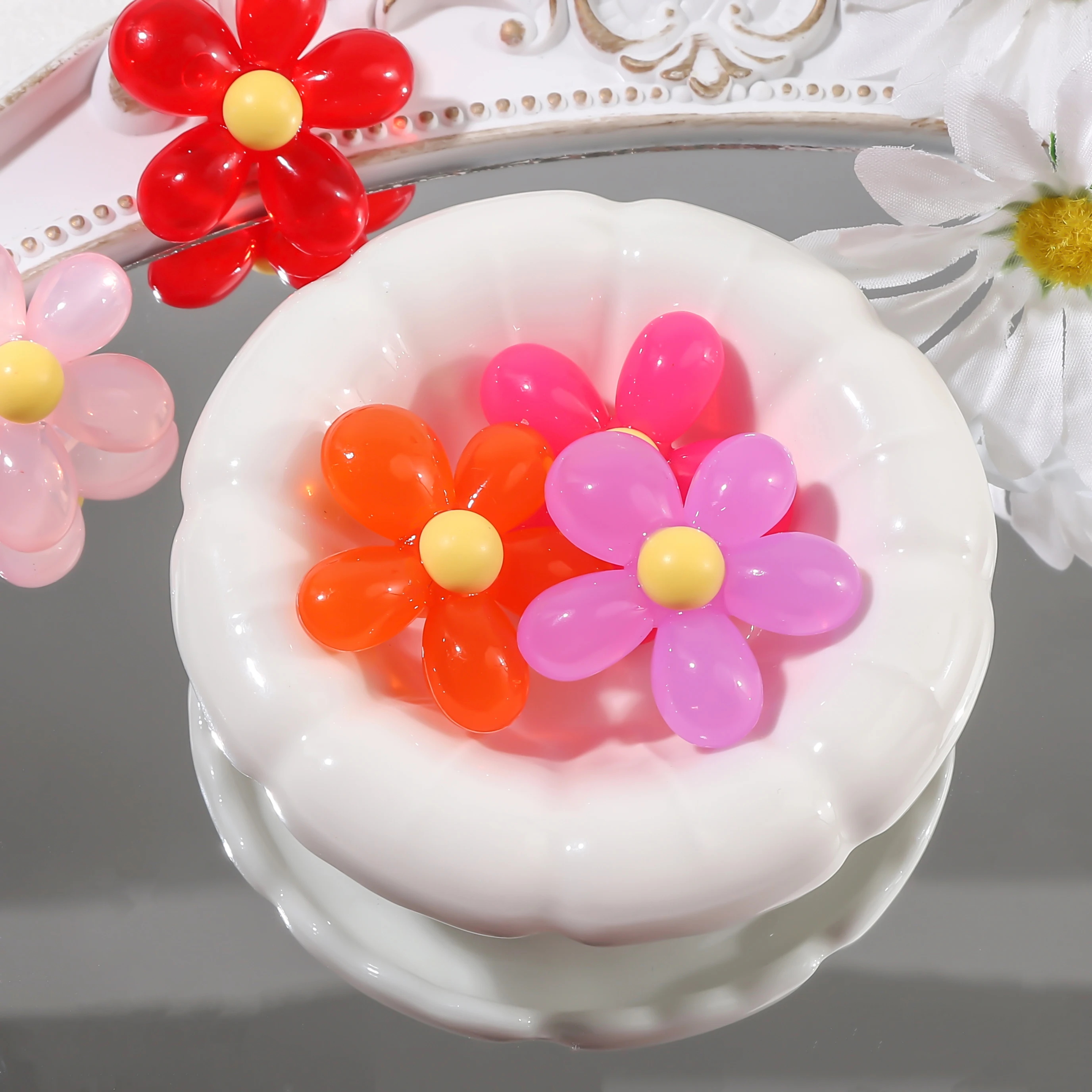 1-10pcs Acrylic Jelly Flower Beads 40mm Hole 3.2mm Various Colors DIY Jewelry Making Supplies for Phone Case Bracelets Crafts