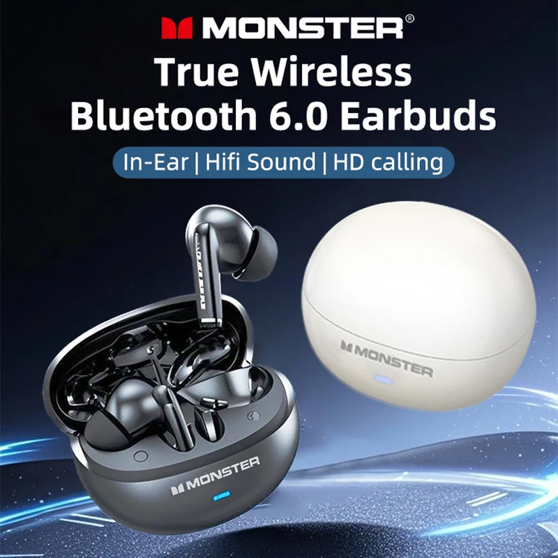 Monster MQT39 سماعات لاسلكية تعمل بالبلوتوث 6.0 TWS للحد من الضوضاء سماعات أذن رياضية Hifi ستيريو مع ميكروفون سماعات