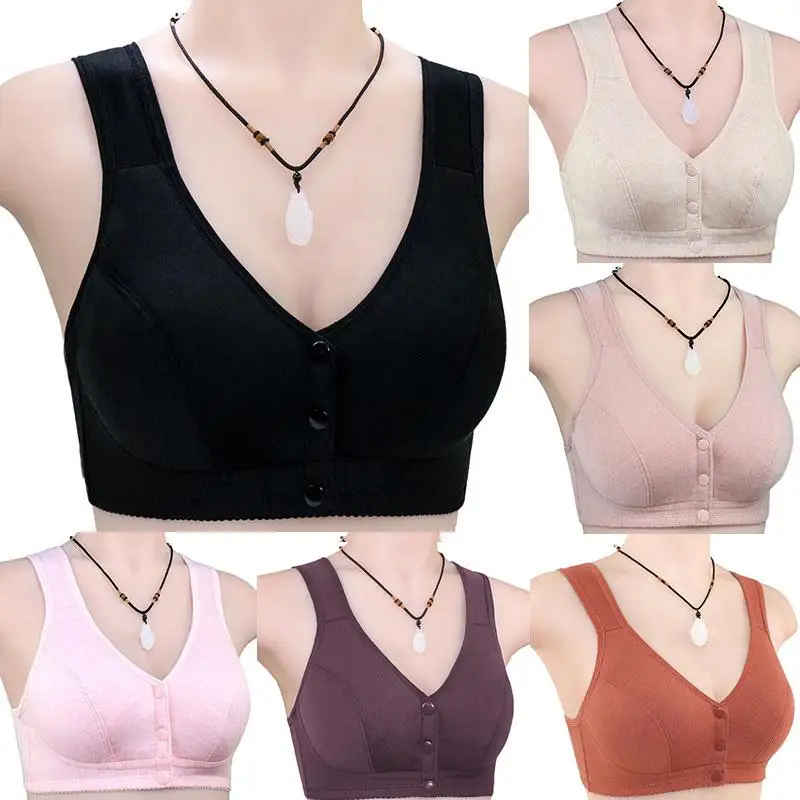 New Front Closure Bra Women Plus Size Push Up Bralette Underwear Middle-aged And Old Bra Full Cotton Wireless Innerwear