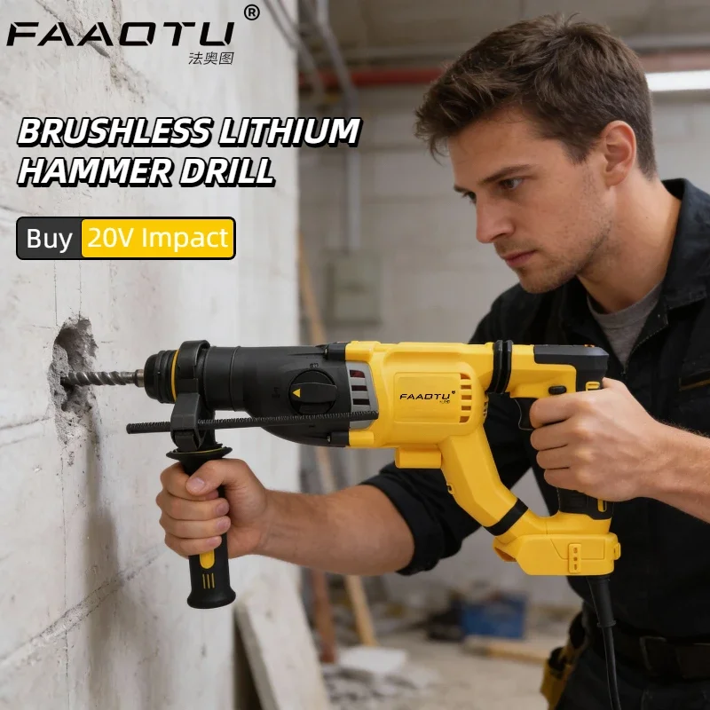 

FAAOTU DCH263 20V Brushless Cordless Rotary Hammer Impact Drill DeWalt Battery Compatible