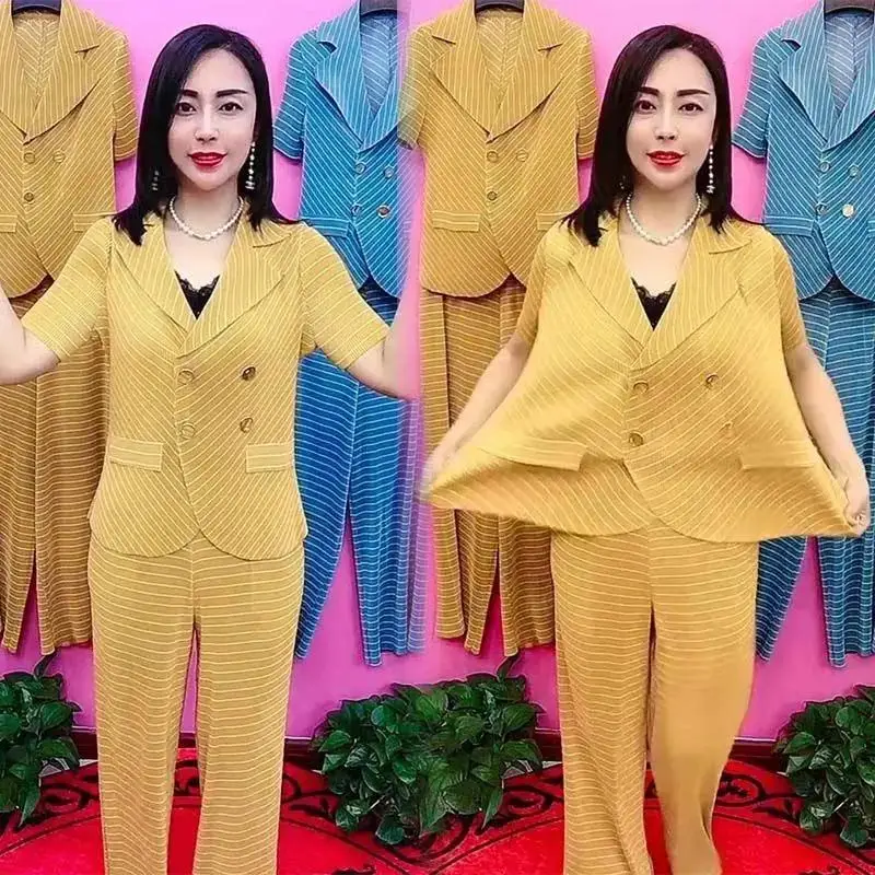 Traje elegante de dos piezas para mujer, conjunto de chaqueta y pantalones informales a rayas, ropa de trabajo de oficina, chándal de Blazer,