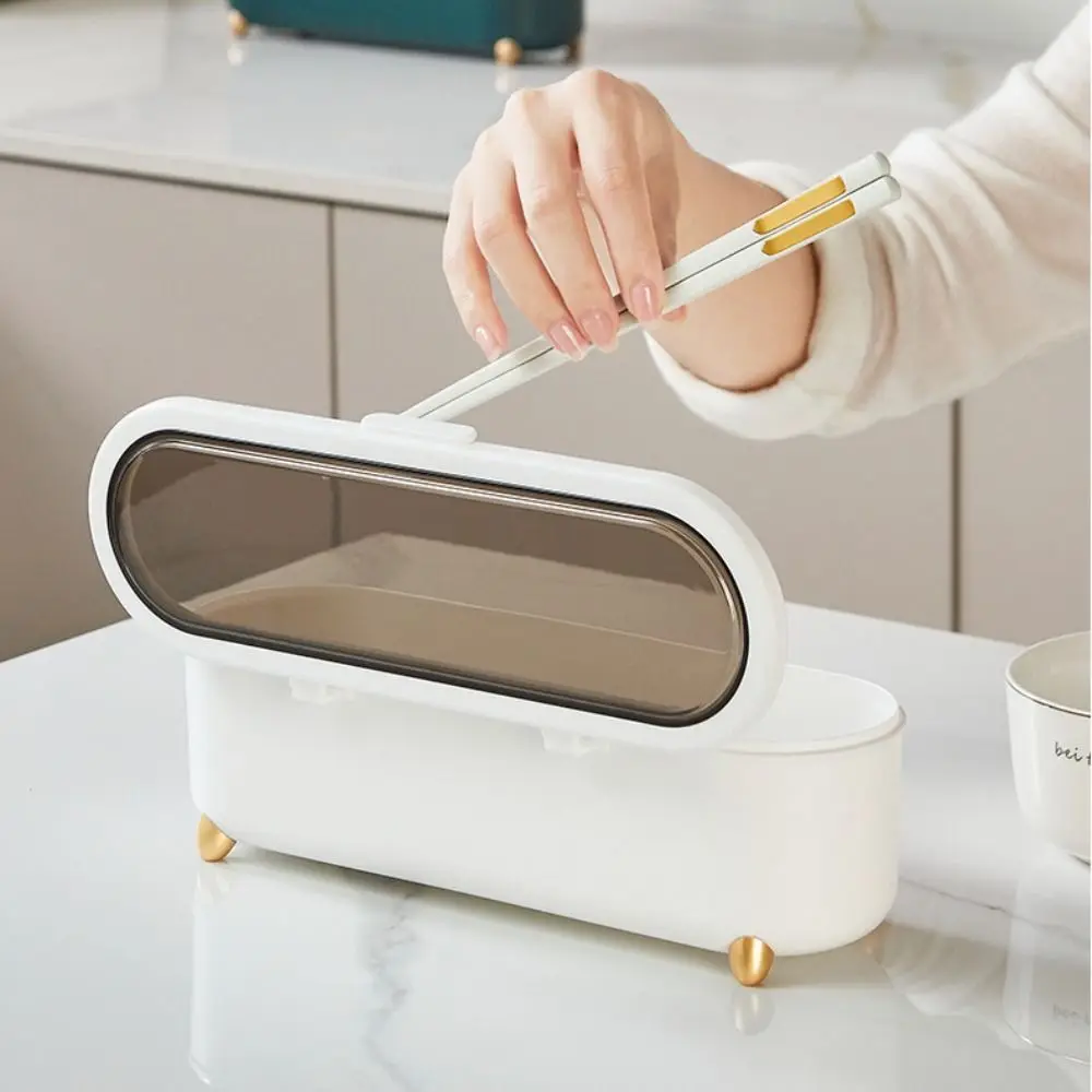 

With Lid Cover Chopstick Storage Box Quick Drain Plastic Tableware Storage Holder Anti Dust Dustproof
