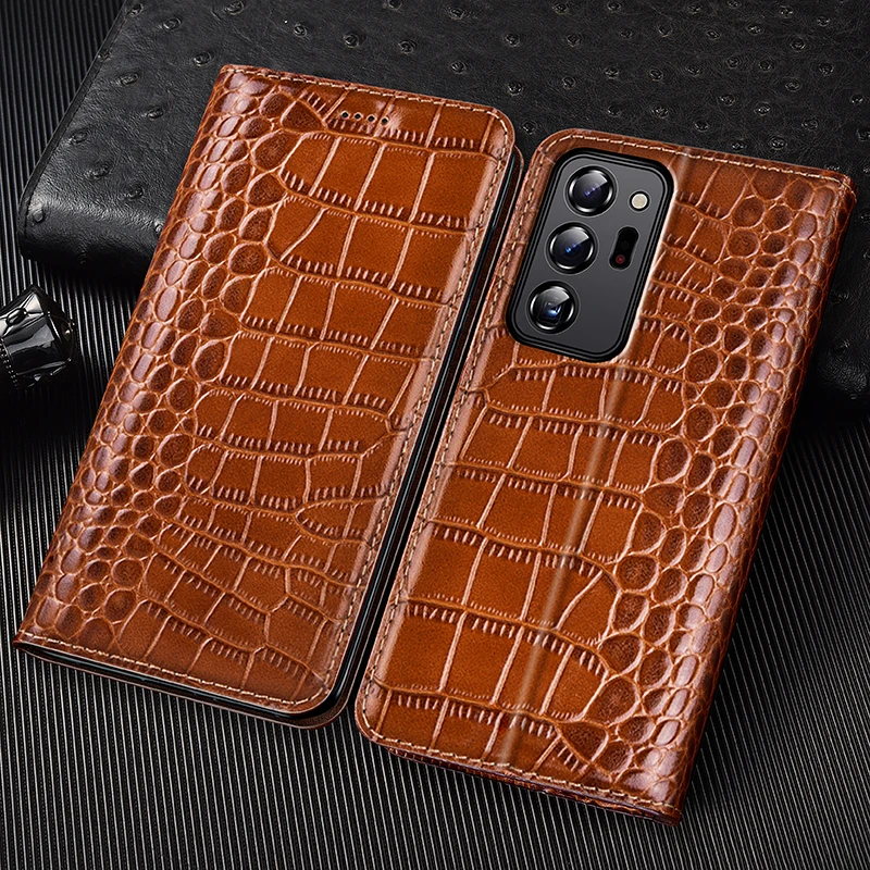 Crocodile Genuine Leather Flip Case For Samsung Galaxy Note 5 7 8 9 10+ 20 Ultra Plus Phone Business Wallet Cover Cases