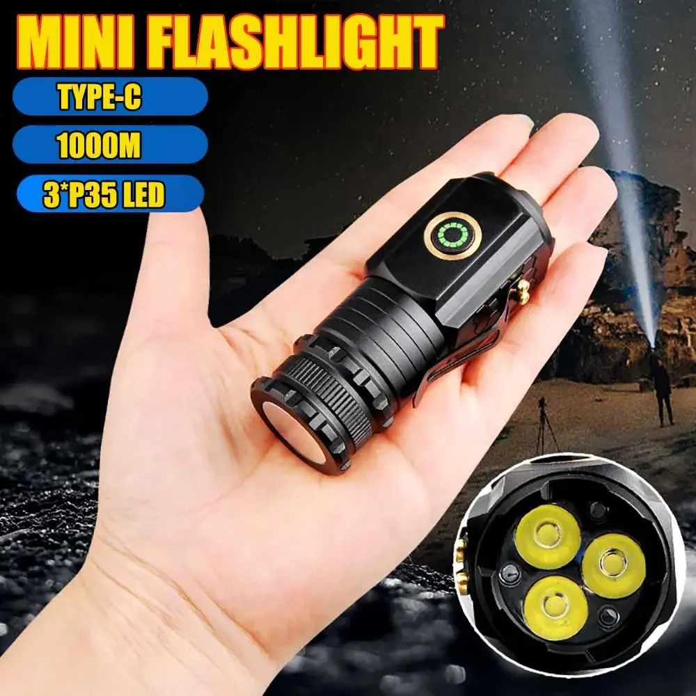 

2000LM Powerful MINI EDC LED Flashlight USB C Rechargeable Camping Lantern Use 18350 Battery Outdoor Emergency Tactical Torch