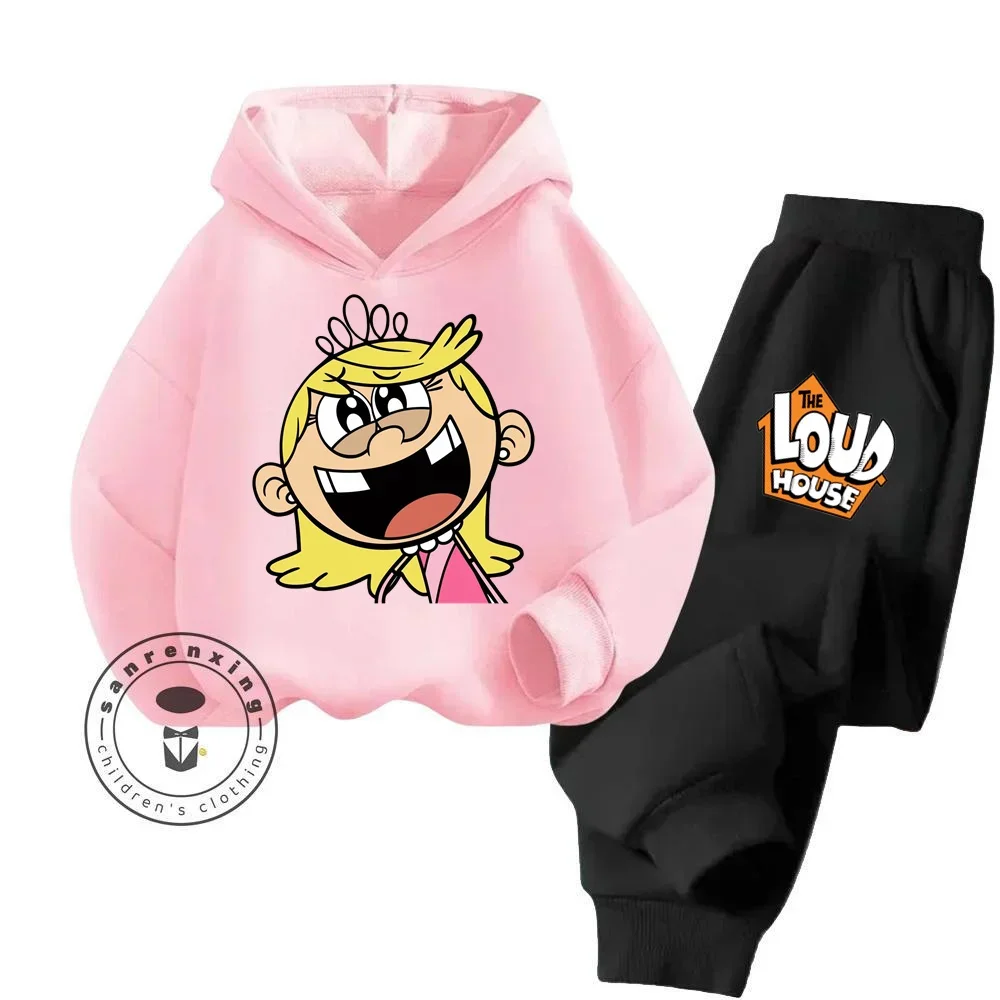 The Loud House Garb Low Maintenance Clothing Wash Friendly Cartoon Patterns Fall Winter Easy Care Pure Cotton Kids Hoodie Set