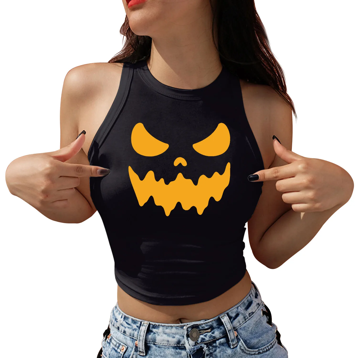 Zawaland Black Tank Top Women Clothing Fashion Printing Holiday Party Shirt Costumes Female Elastic Streetwear Girl Vest Tops