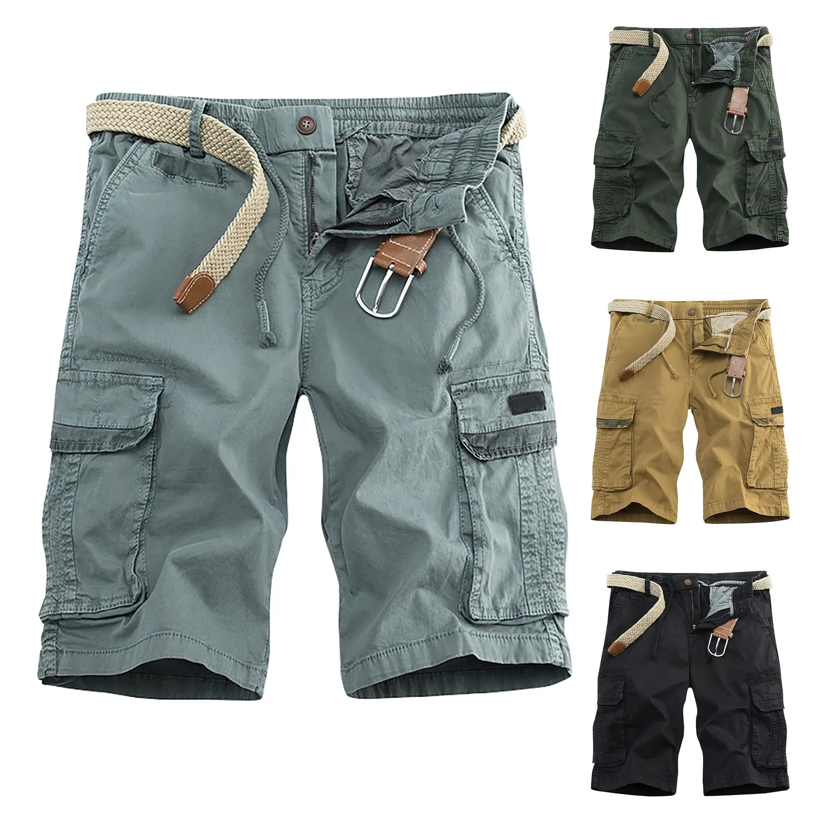 Loose Overalls Mens Summer Pockets Cargo Shorts Men Solid Color Casual Fashion Outdoor Sports Male Workwear Sports Pantalones