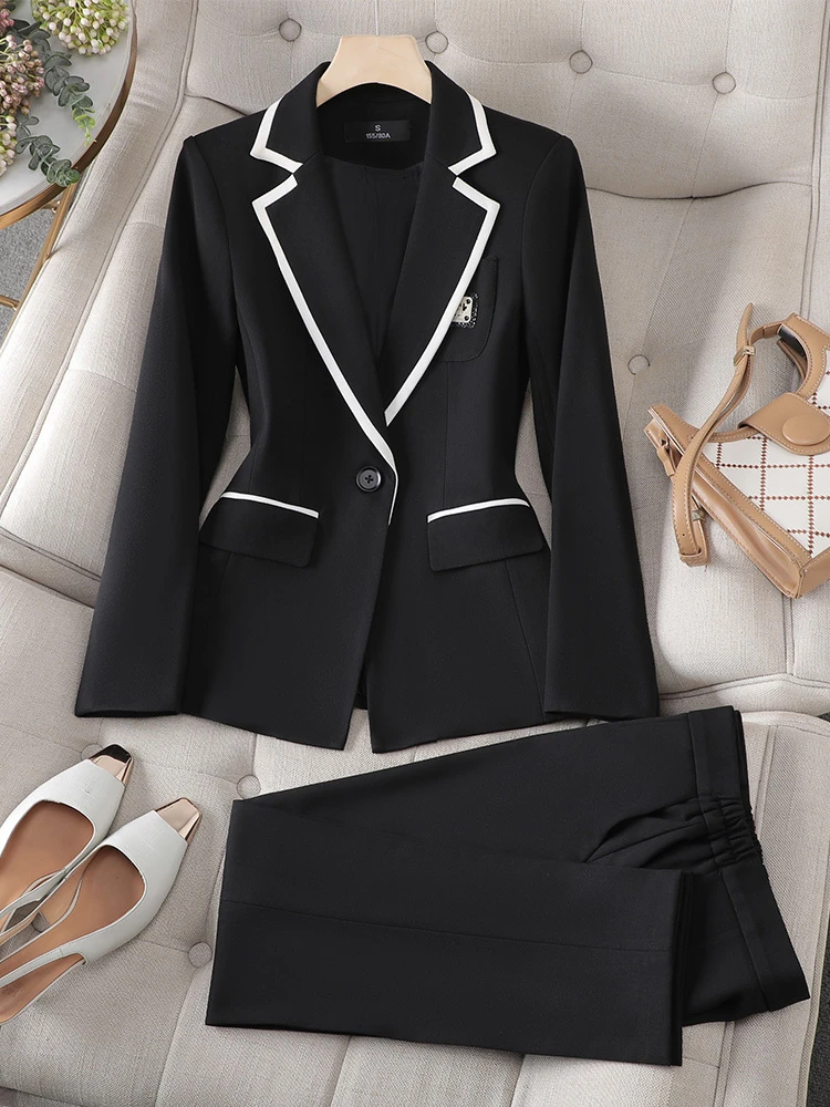 Blazer alla moda e pantaloni formali Set da 2 pezzi per l\'autunno inverno grigio nero albicocca pantalone da donna completo da ufficio da donna