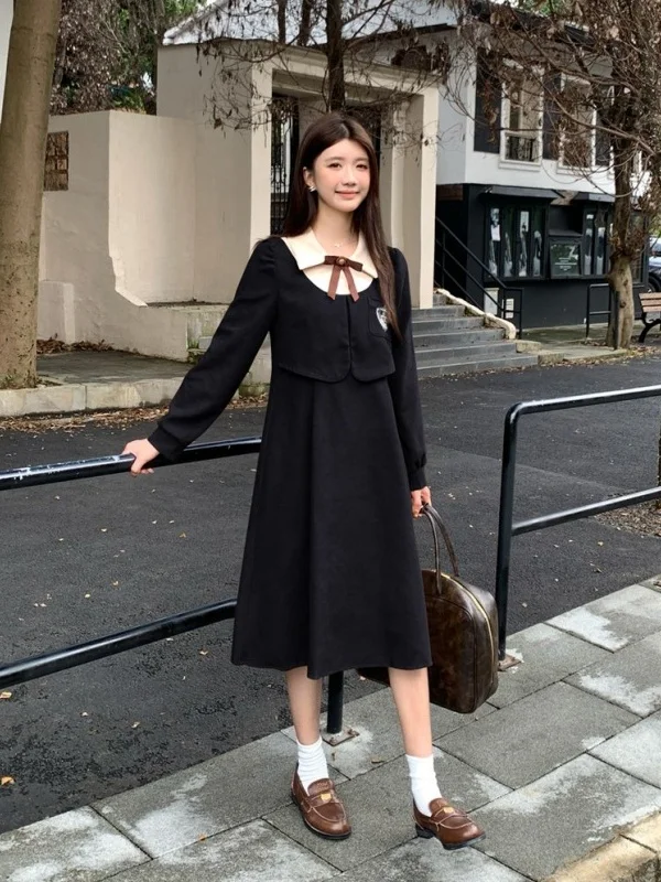 French Sle Long Dr Damen Herbst Winter Samt Underdr Ele Ladylike Dr Date Night Outfit A-Linie Silhouette