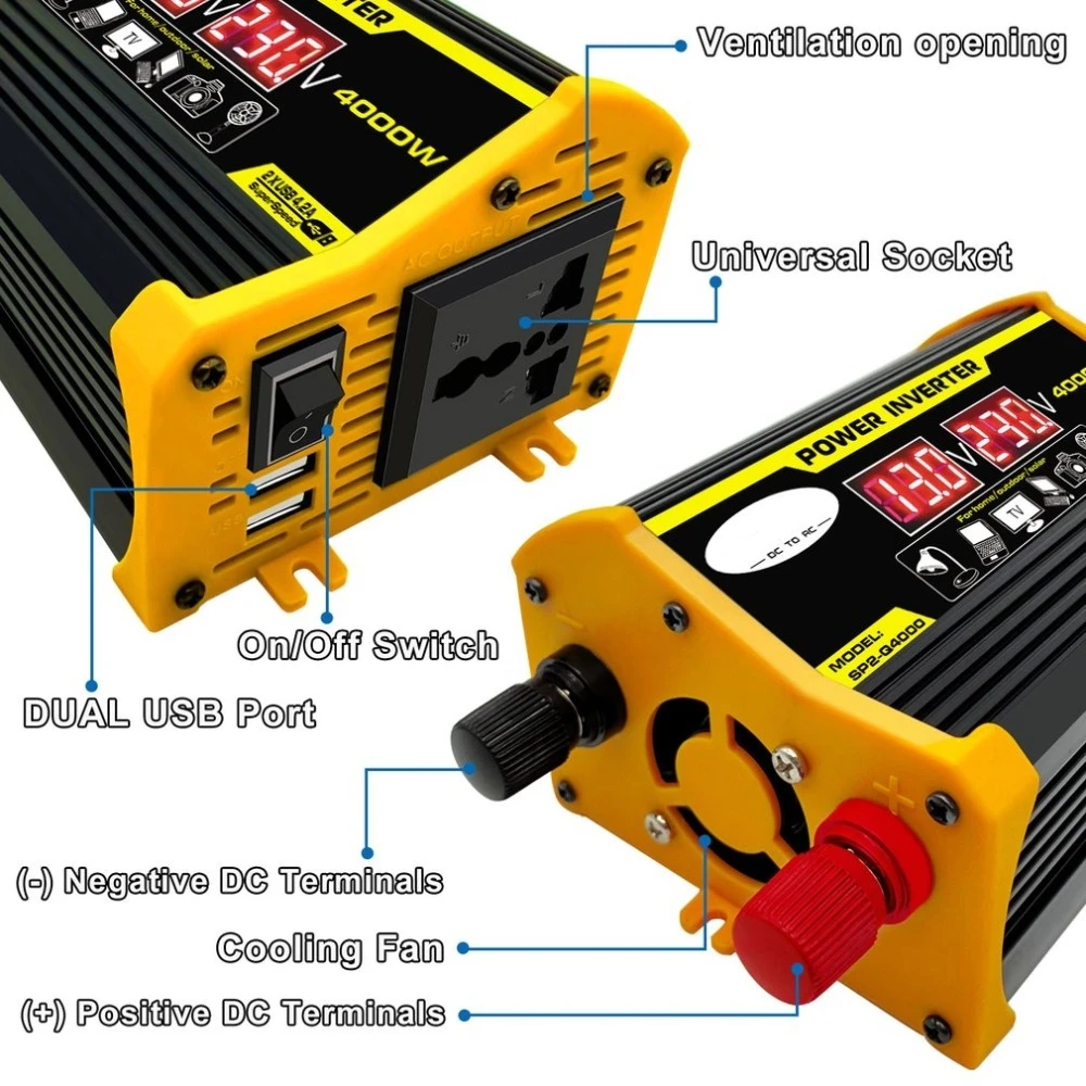 4000W Power Inverter 12V to 110/220V 50W Solar Panel 60A Controller Emergency  Solar Power Generator Battery Charge USB Output