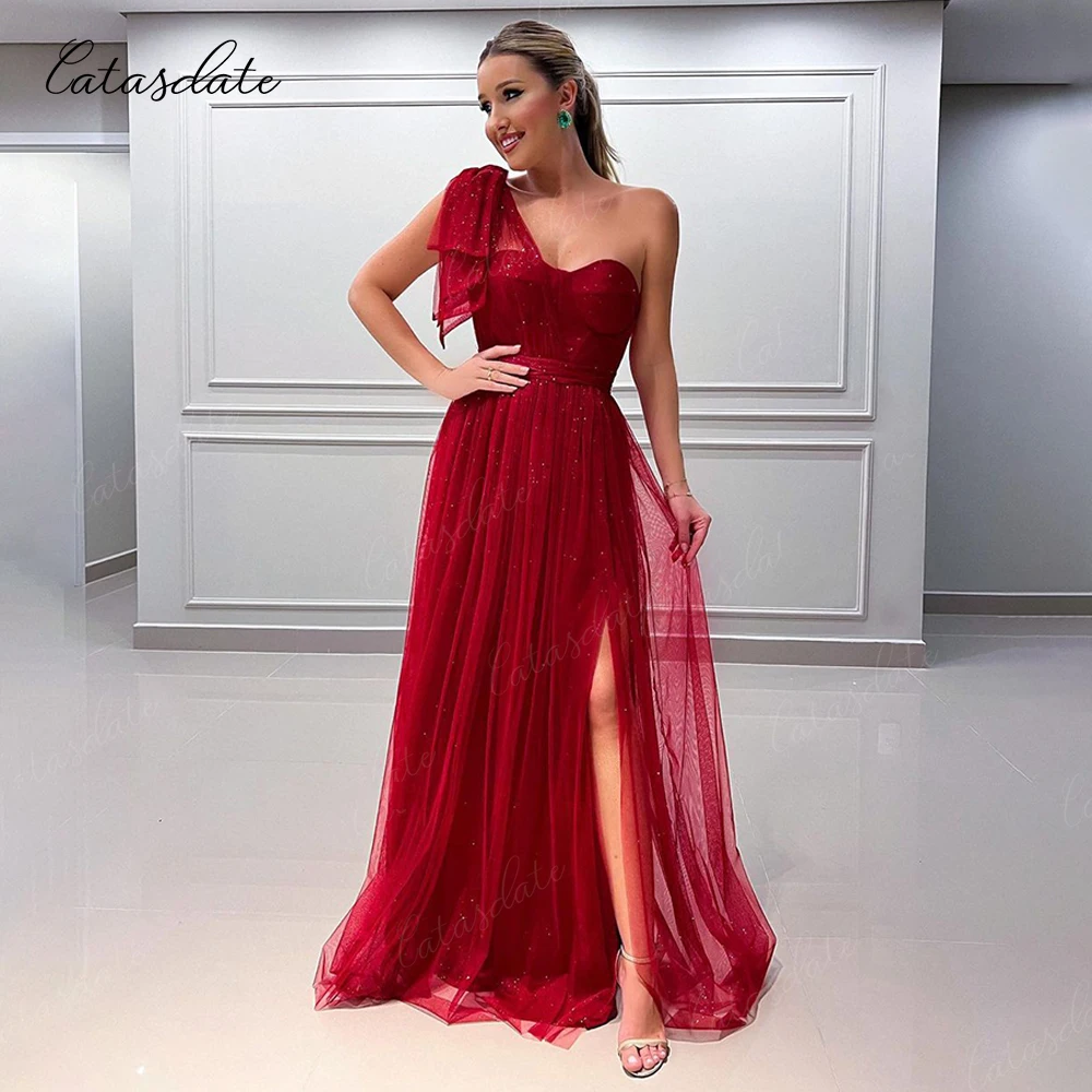 Catasdate One Shoulder Evening Dress Shiny Party Dress for Women Formal Wedding Ceremony Dress Elegant Dress for Special Events