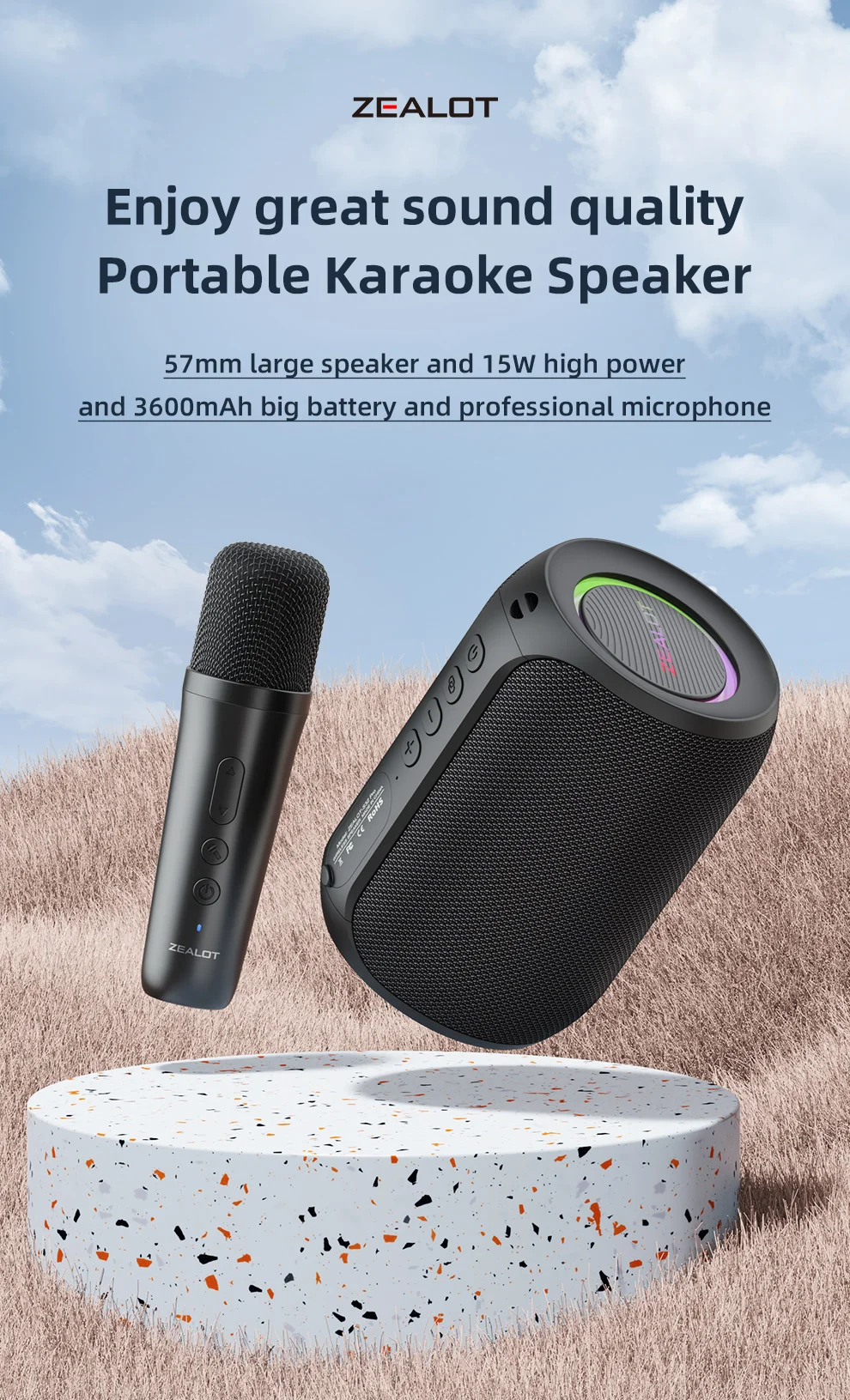 ZEALOT-S62M Karaoke-Maschine Tragbares Bluetooth 5.3 Lautsprechersystem mit 1-2 Drahtlosen Mikrofonen für Zuhause, Familie, Festivals, Geschenke – Detail 2