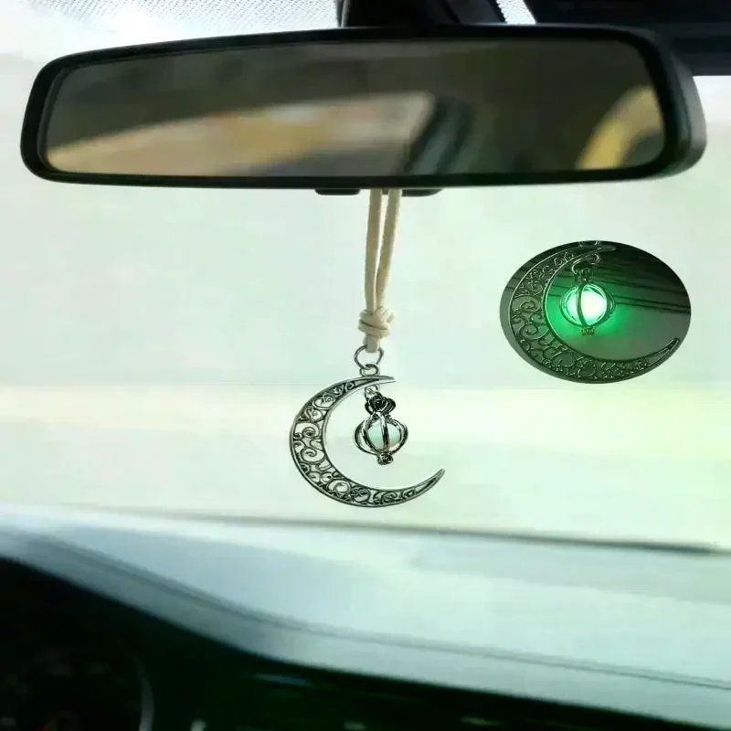 Moon Pendant Car Hanging Ornament – Hollow Crescent Design, Inlaid With Luminous Stone, Elegant Rearview Mirror Decor image 5