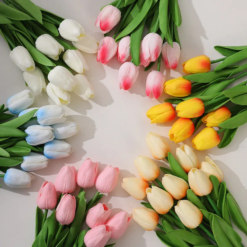 10pcs Tulipas Flores Artificiais Real Toque Flores Tulip Bouquet Decoração Falso Tulipas Flor Para Casa Decorações Do Casamento