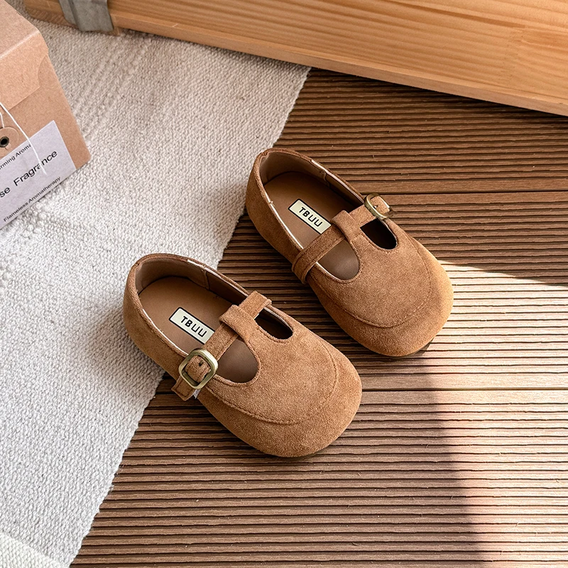 Leopard Solid Buckle Girls Flats Shoes PU Leather Kids T-Strap Shoes Hook Loop Anti Slip Toddler Children Fashion Shoes