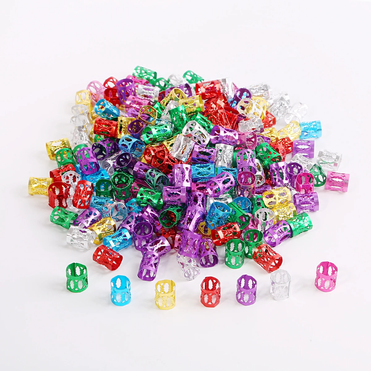 

50pcs Various Shape Beads Adjustable Hair Braids Dreadlock Beads Braid Rings Cuff Clips Tubes Jewelry Findings