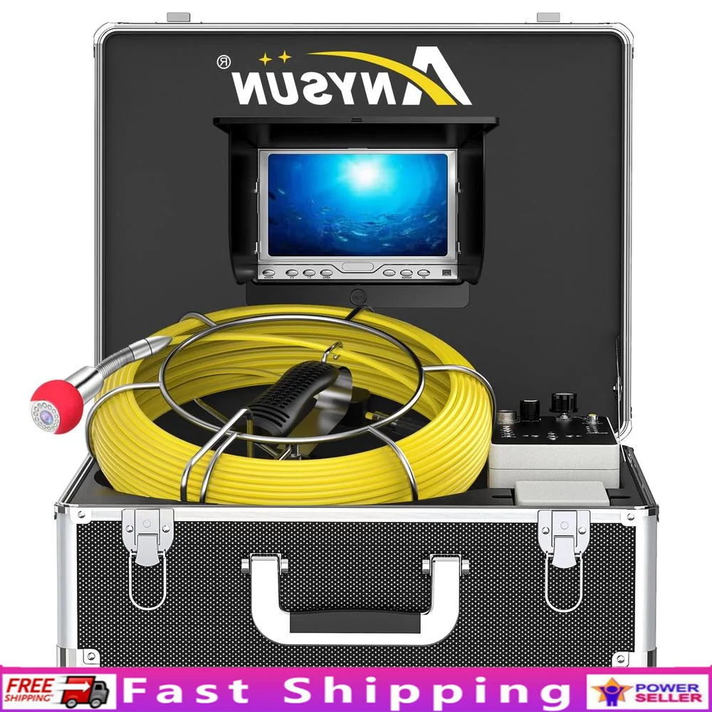 100FT Sewer Camera with External Monitor Connection Zoom in/Out IP68 Waterproof 12 Adjustable Lights Plumbing Snake Cam Pipe