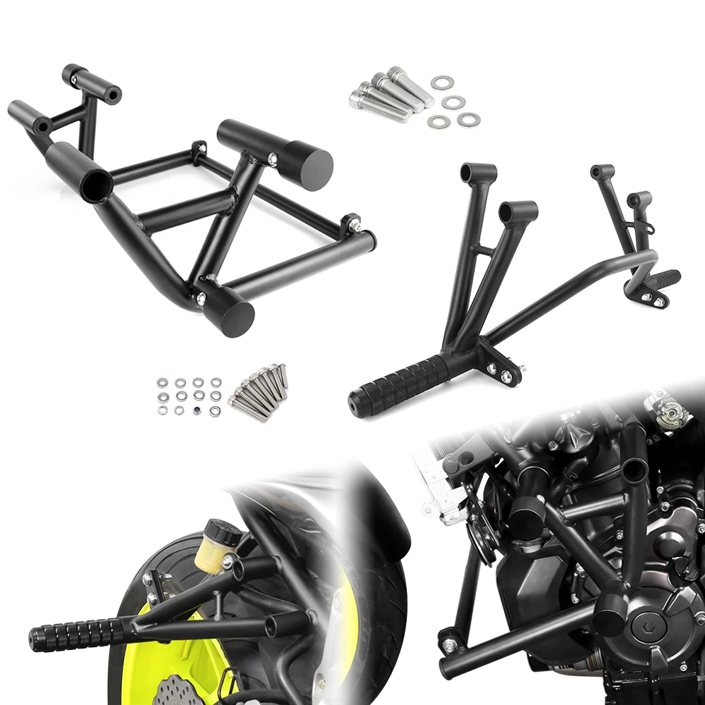 Motorrad-Stunt-Käfig, Motorschutz, Sturzbügel & Hintere Fußrasten, Subcage-Trittplatte, Stuntschutz FZ-07/MT-07 2014-2024 für Yamaha