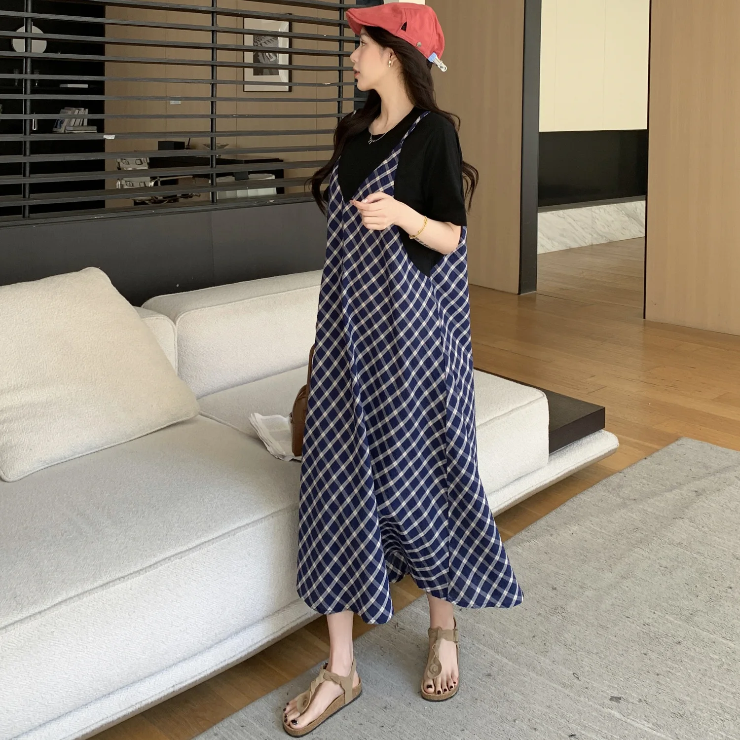 Vestidos de verano de talla grande para mujer, Vestidos falsos de dos piezas con retazos, estilo de vacaciones, camiseta con cuello redondo, ropa informal femenina