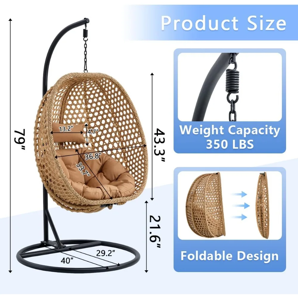 Кресло-качели в форме яйца с подставкой, подвесное кресло в форме яйца для дома и улицы, подвесное кресло с алюминиевой стальной рамой, со съемными подушками