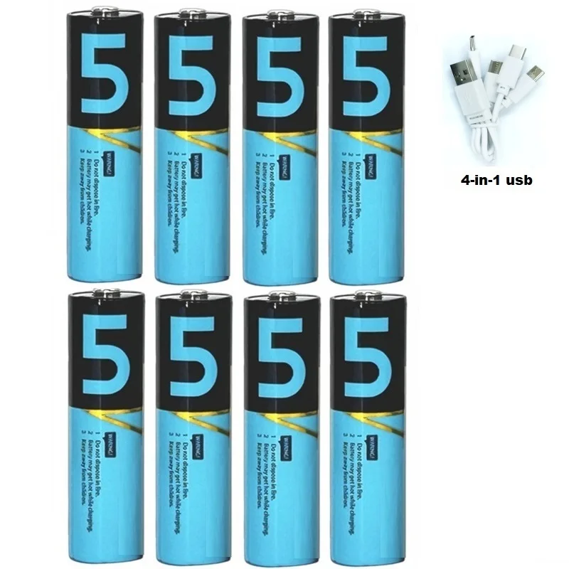 8/10/20pcs AA Rechargeable Battery 1.5V 2200Mah USB Type-C Fast Charging Recyclable Suitable for RC Toy/Light/Car/Game Handle
