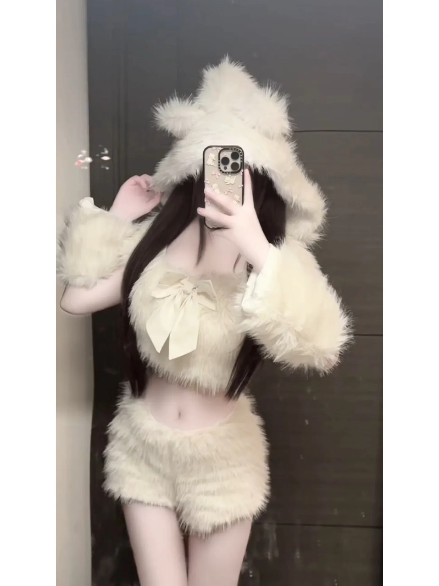 

Sweet Style Short Sleeve Short Dress Set Plush Material Skirt High Waist round Neck Shirt Comfortable Fit Fashion Set