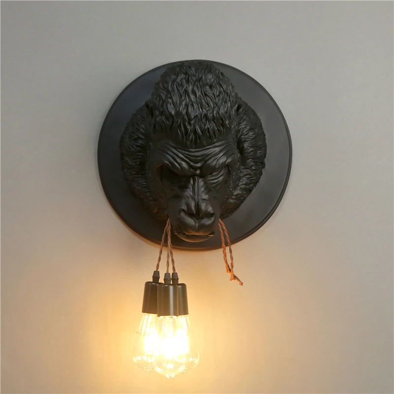Nowoczesne lampy ścienne z żywicy Gorilla Art Deco kinkiet led oświetlenie kuchni domu Loft przemysłowe Vintage oprawy E27 * 3 lampa ścienna