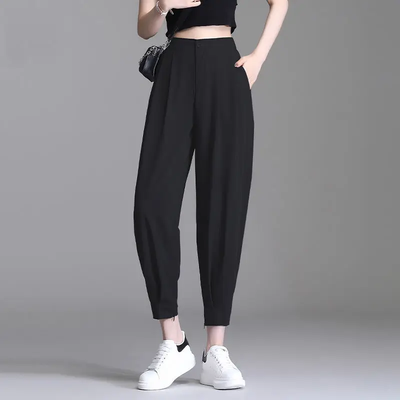 女性のズボン仕立てハーレムワークドレスクラシックヴィンテージ弾性 Y2k ストリート韓国ファッション G スラックスオフィスパンツ女性のための