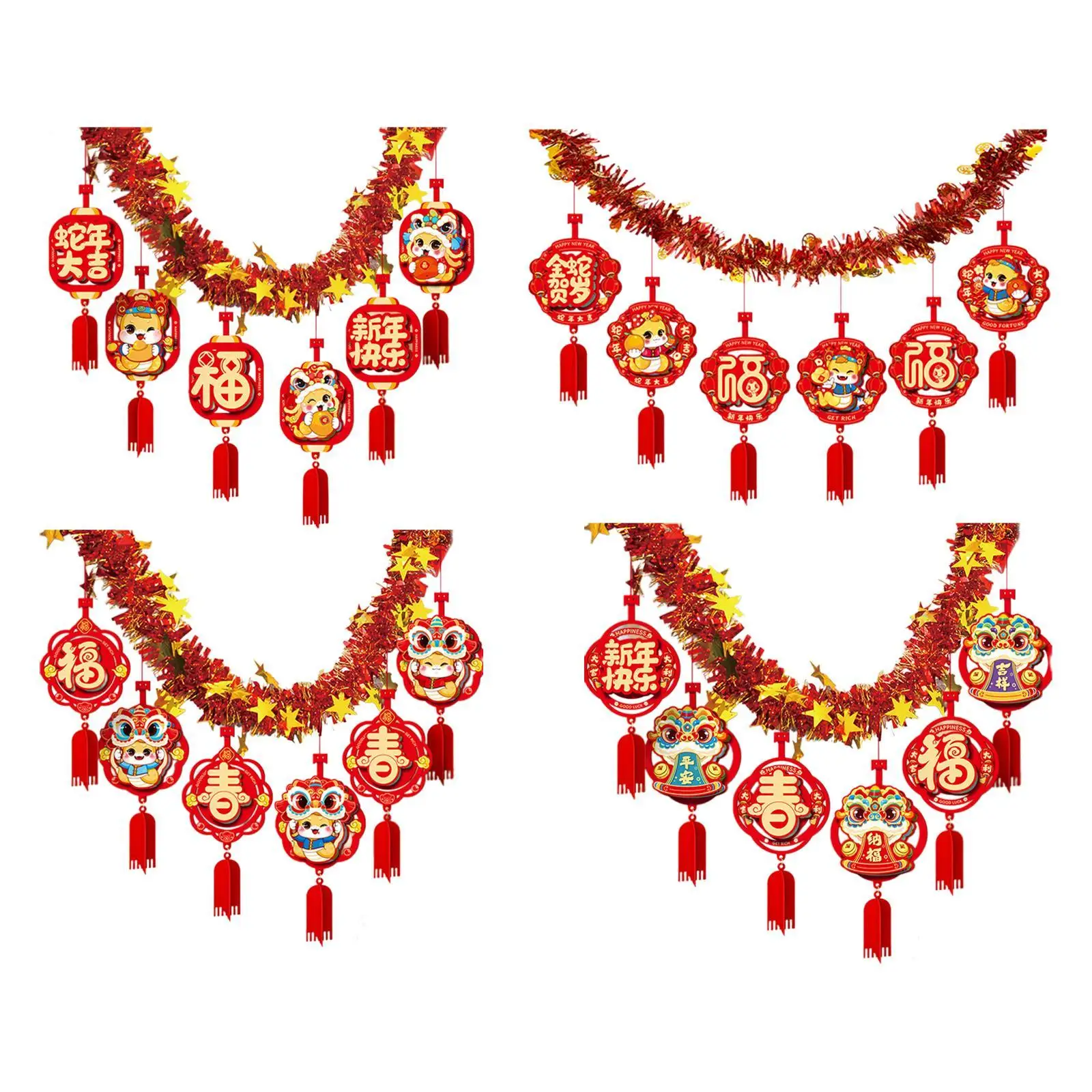 2025 Year of The Snake Garland Room Ceiling Garland Good Luck New Year Ornament for Indoor Outdoor Living Room