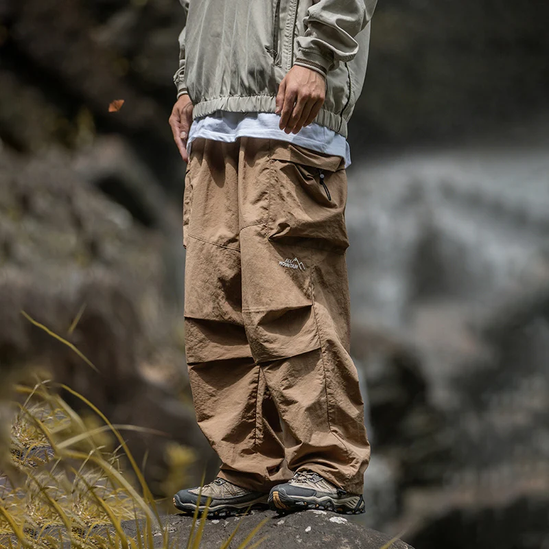 TFETTERS Brand 2024 Autumn Cargo Pants Men Baggy Watertight Mid Rise Drawstring Men Parachute Pants Techwaer Tourism Men Pants