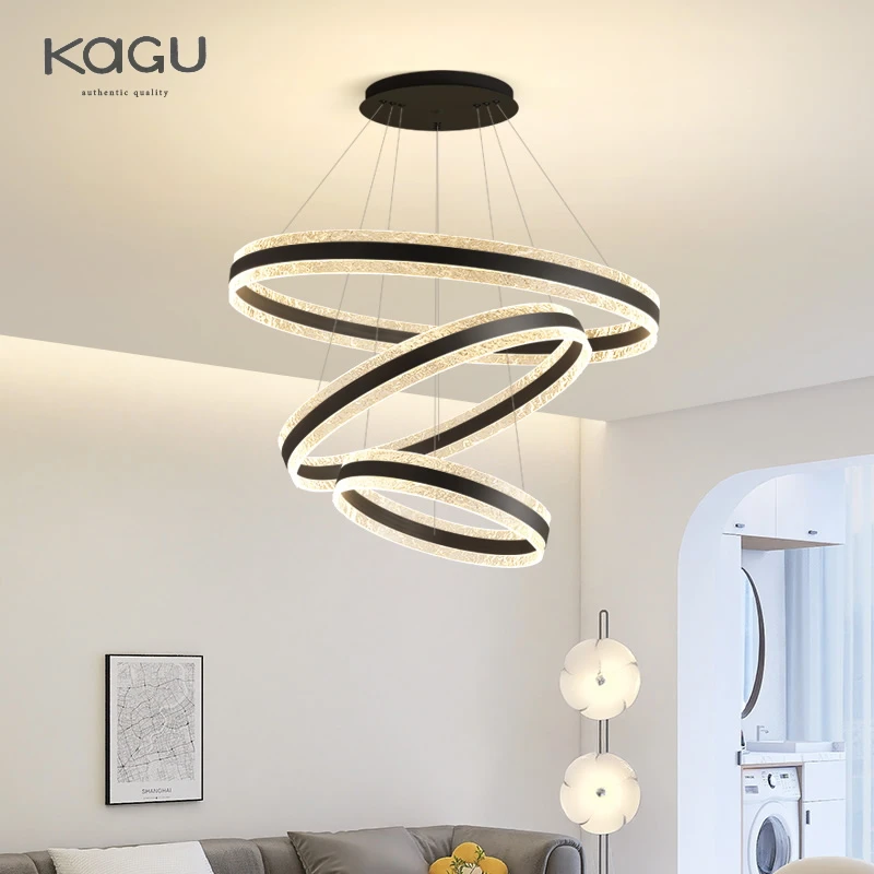 Black/White/Coffee Modern pendant lights for living room dining room Circle Rings acrylic aluminum body LED Kitchen Chandelier