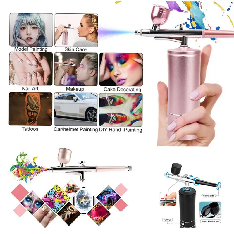 A58Z Rechargeable Cordless Airbrush Compressor with 0.4mm Nozzle for Barber, Nail Art, Makeup, Model Painting