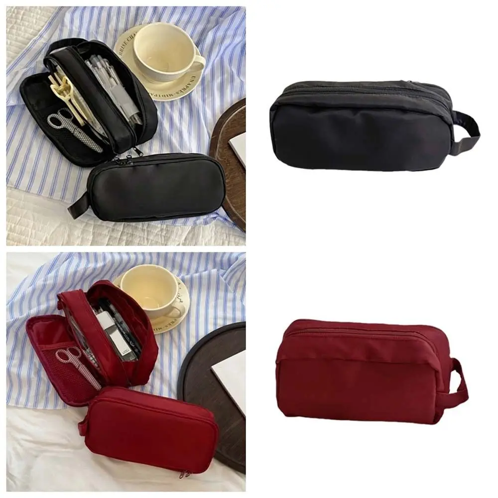 

Black Korean Stationery Bag Desktop Storage Wine Red Multilayer Pencil Case Ins Style Cosmetics Card Pen