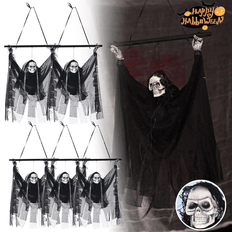 

Animated LED Skeleton Ghost Hanging Decor Halloween Motorized Motion Screaming Bar KTV Prank Prop Glowing Party Essential