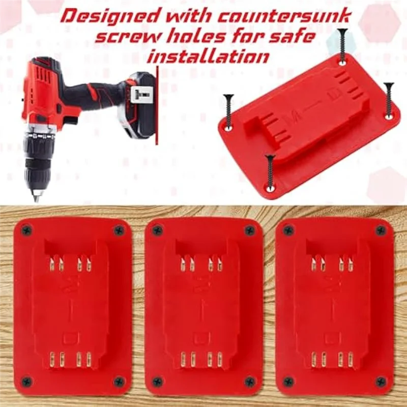 

-A12R 10Pcs Battery Base And Tool Wall Mount Batteries Storage Battery Mounts Dock Holder For Power Tool-Red