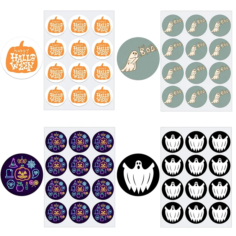 Halloween Decoration Labels Seal Stickers Scary Happy Halloween Ghost or Pumpkin Face Cat Elf Witch Ghost Sealing Gift Sticker