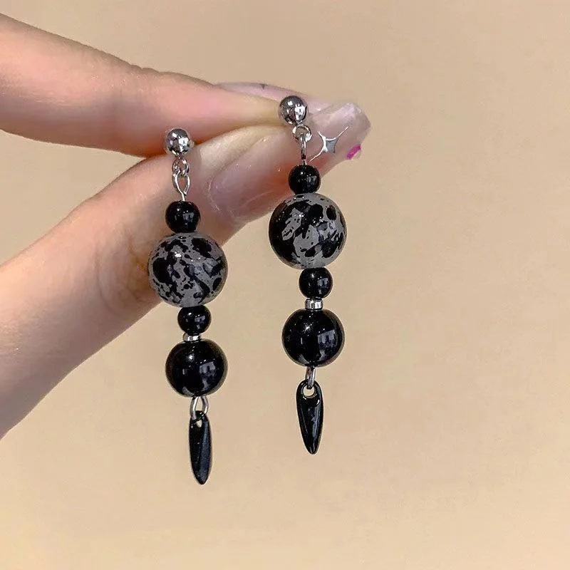 Trending Black Beads Long Tassels Drop Earring Fashion Party Korean Elegant Dangle Earrings Female Jewelry For Woman New