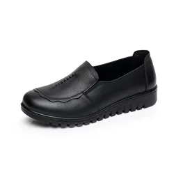 MVVJKE New Woman Flats Autumn Natural Genuine Leather Women Casual Shoes Soft Bottom Comfort Mom Shoes