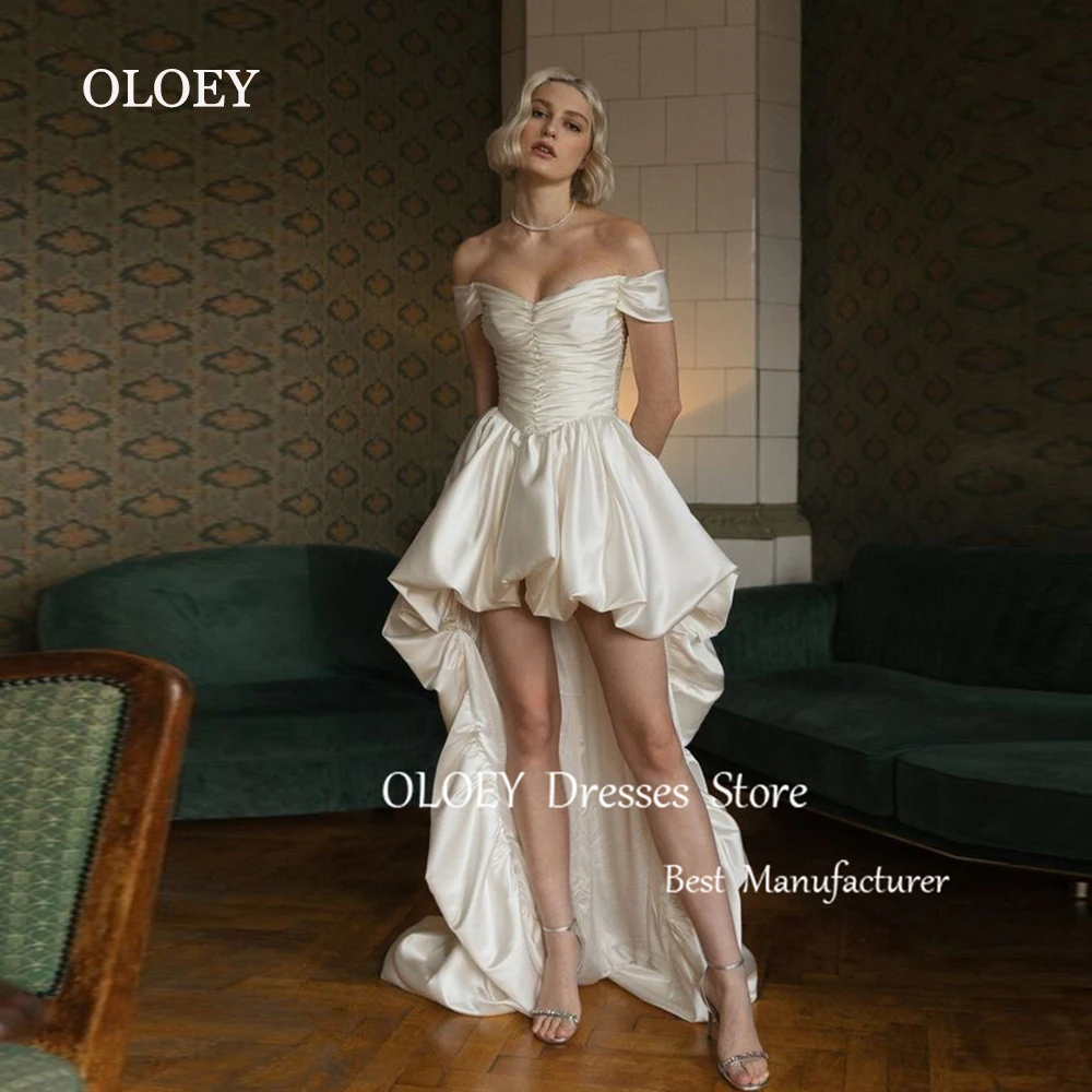 

OLOEY Elegant Pleats Ivory Short Wedding Dress Women Photoshoot Off Shoulder Bridal Gown Custom Plus Size Cocktail Dress Pleats