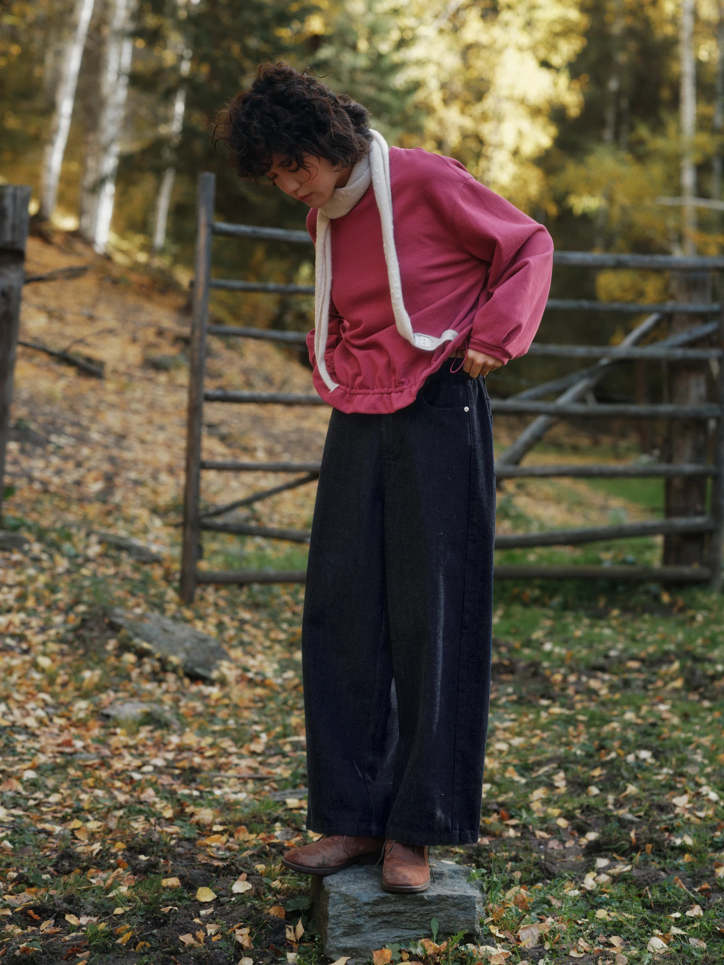 Women's Wide Leg Denim Jeans Wool Blend Fleece Treat Non-fading Autumn Season Say And Listen to the Mountains And Seas
