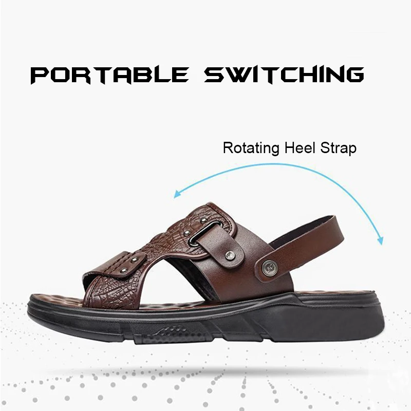 Men\'s Sandals for Summer PVC Faux Leather Soft Sole Anti Slip Beach Shoes Thick Sole Dual-purpose Outdoor Wear Mens Sandals