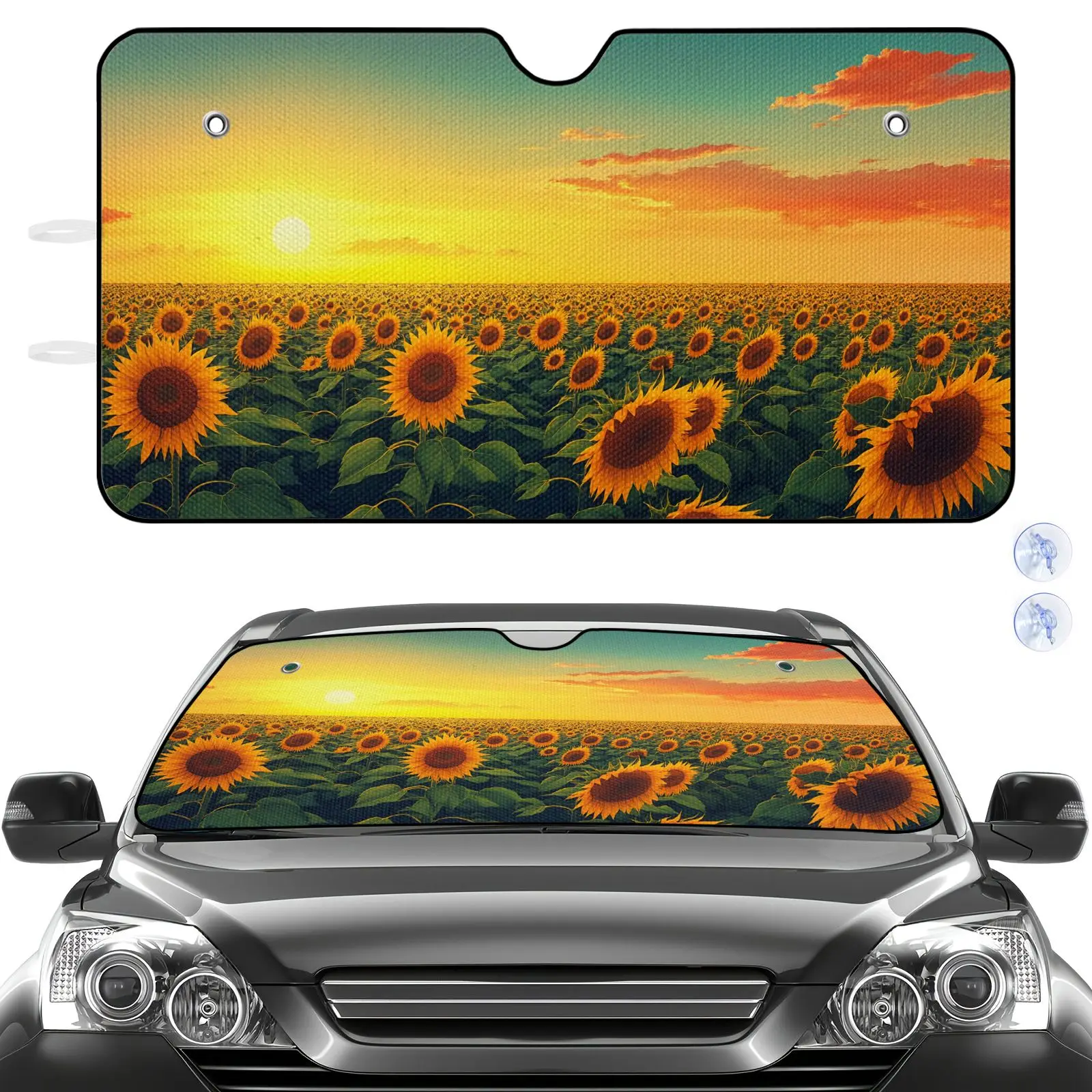 Car Sunshade Front Windshield Sun Protection With Sunflower Field Sunset Design For Car Interior Decor And Heat Shielding