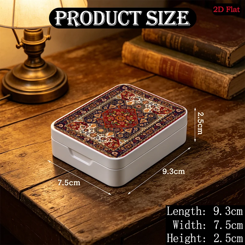 Multicolored Floral Oriental Rug Theme Novelty Design Flip Top Metal Tin Box, Mini Square Pocket Tin Box, Thickened Tin Case