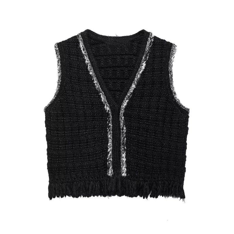 Raw Edge Undershirt Knit Sweater Vest Jacket 2024 New Fashion Sleeveless Cardigan Sweater Outerwears Short Elegant Women's Vest