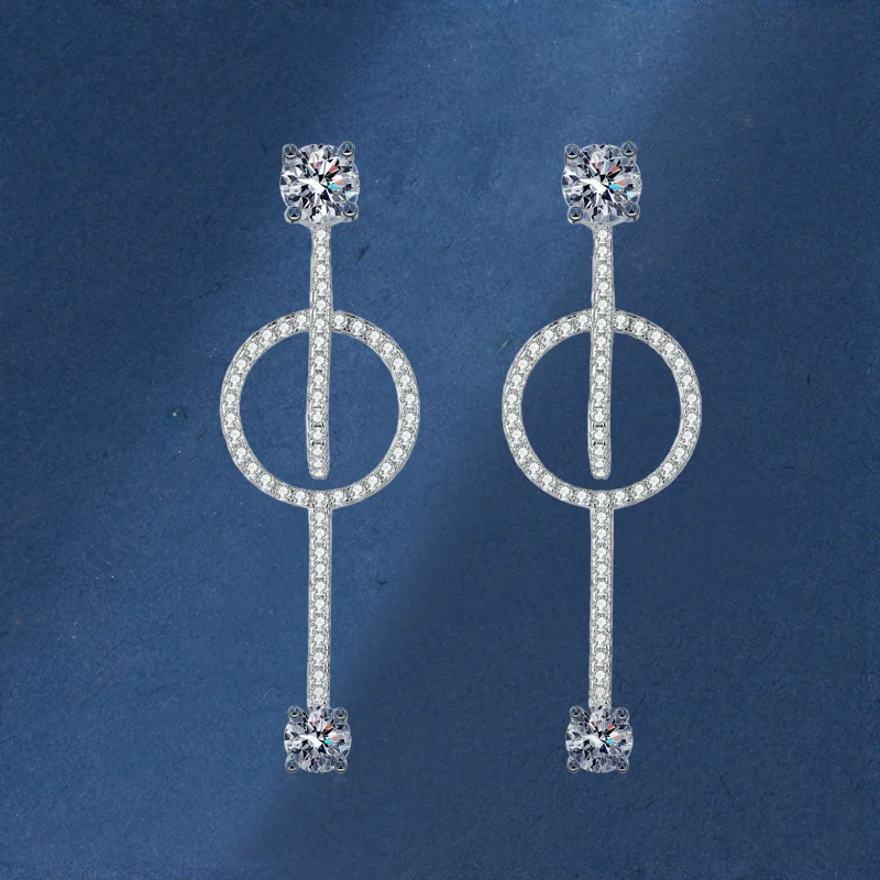 

1.6ct Moissanite Diamond Split Long Platinum Drop Earrings, Luxury Designs Pt950 High Quality Earrings Lady Wedding Fine Jewelry