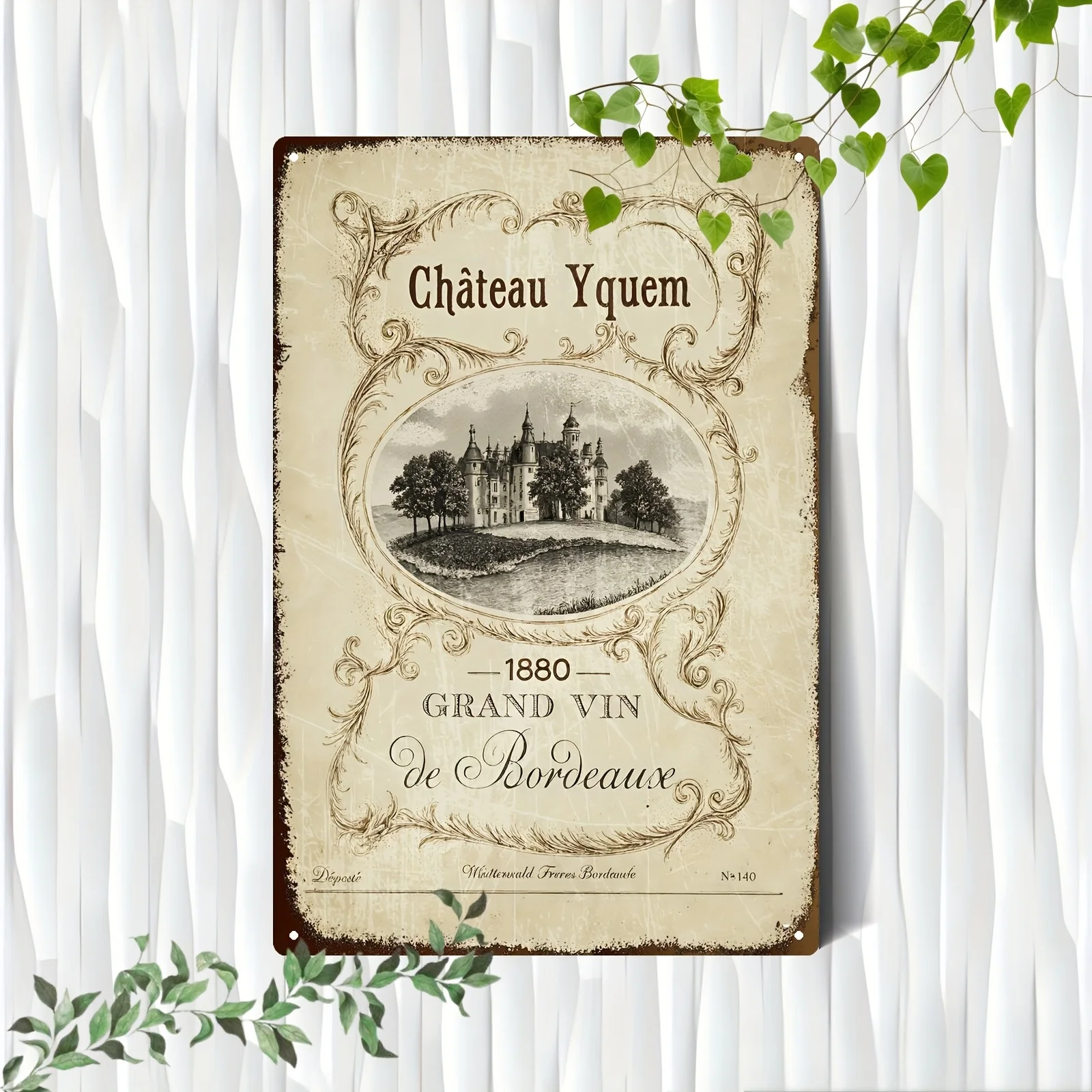 2D Flat, 1pc Vintage Chateau Yquem Grand Vin de Bordeaux Metal Sign - 20.32x30.48cm Aluminum Wall Art with Elegant Castle